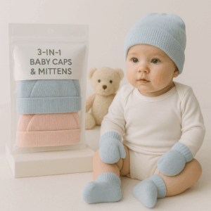 3-in-1 Baby Caps and Mittens Set