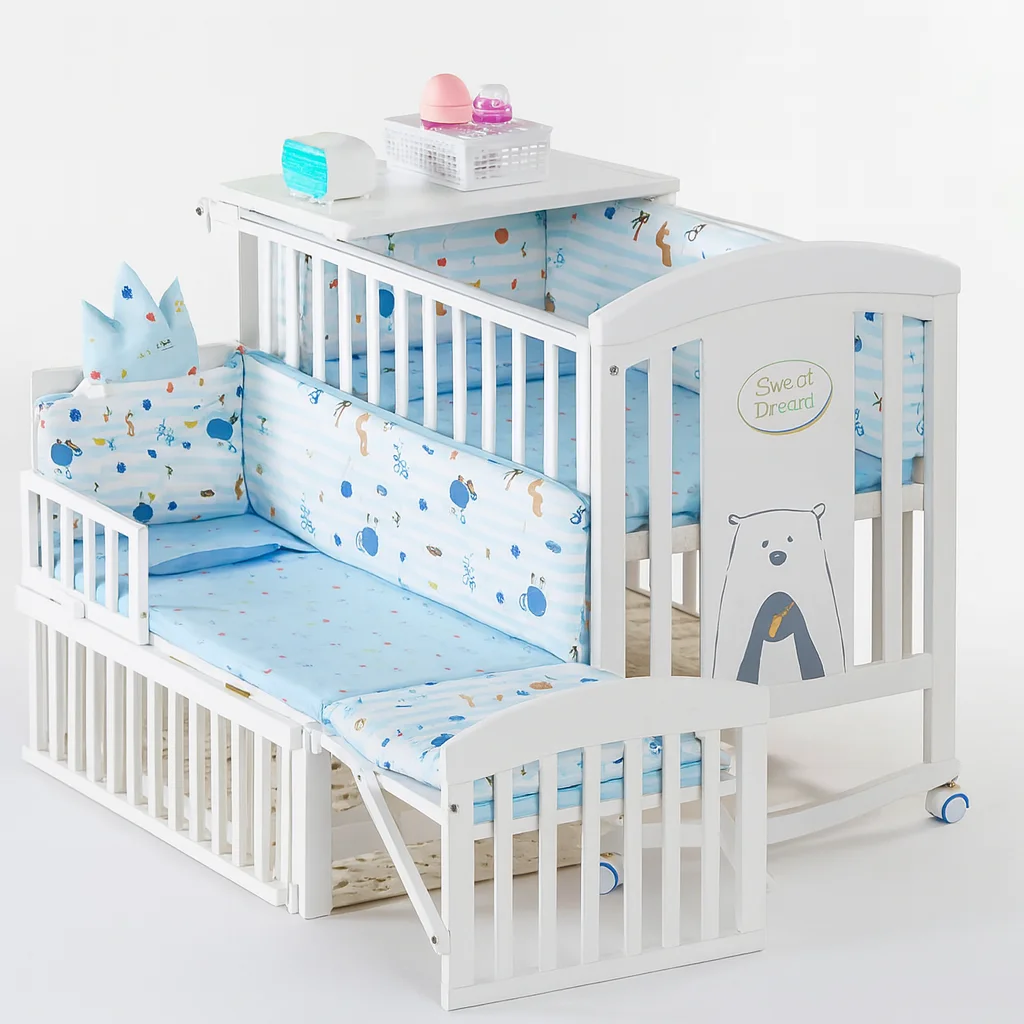 4-in-1 Baby Crib Set with Mattress, Mosquito Net & Bedding
