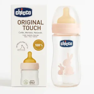Chicco Glass Anti-Colic Baby Bottle 150ml/240ml – Adjustable Flow, Easy Clean