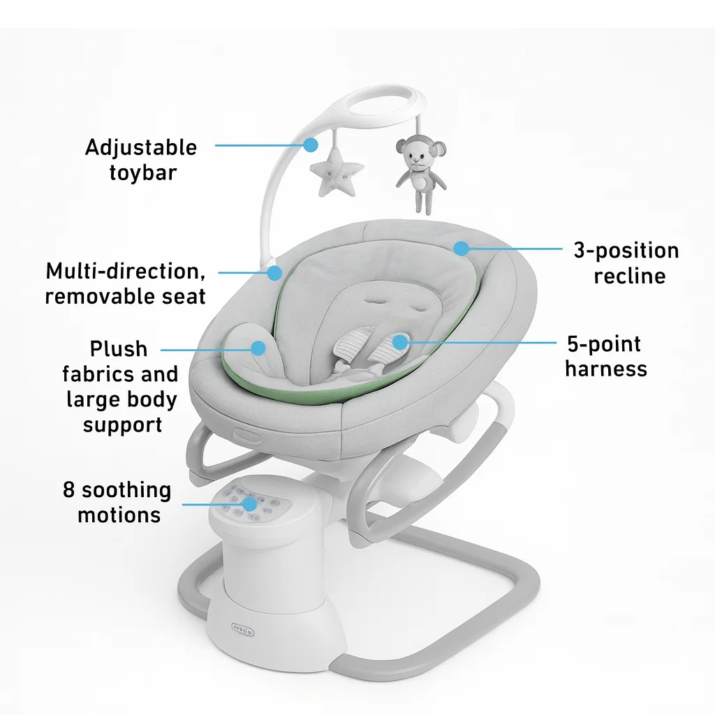 Graco Soothe My Way Baby Swing & Rocker – Ultimate Comfort, 16 Modes - Image 3