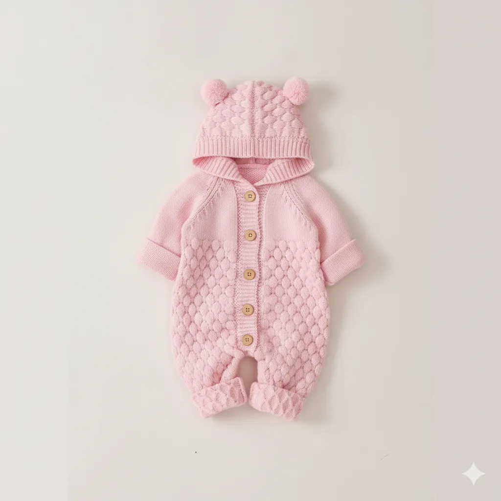 Baby Knitted Hooded Romper - Image 2