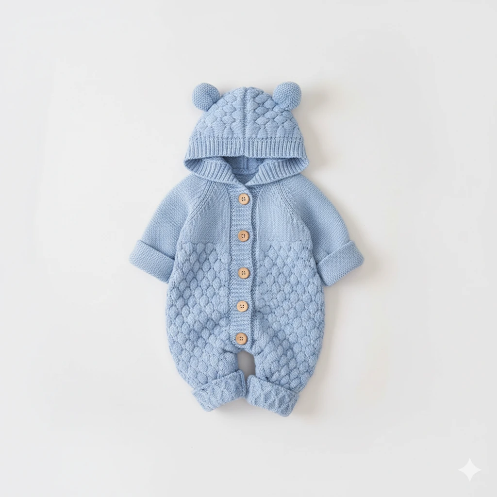 Baby Knitted Hooded Romper - Image 3