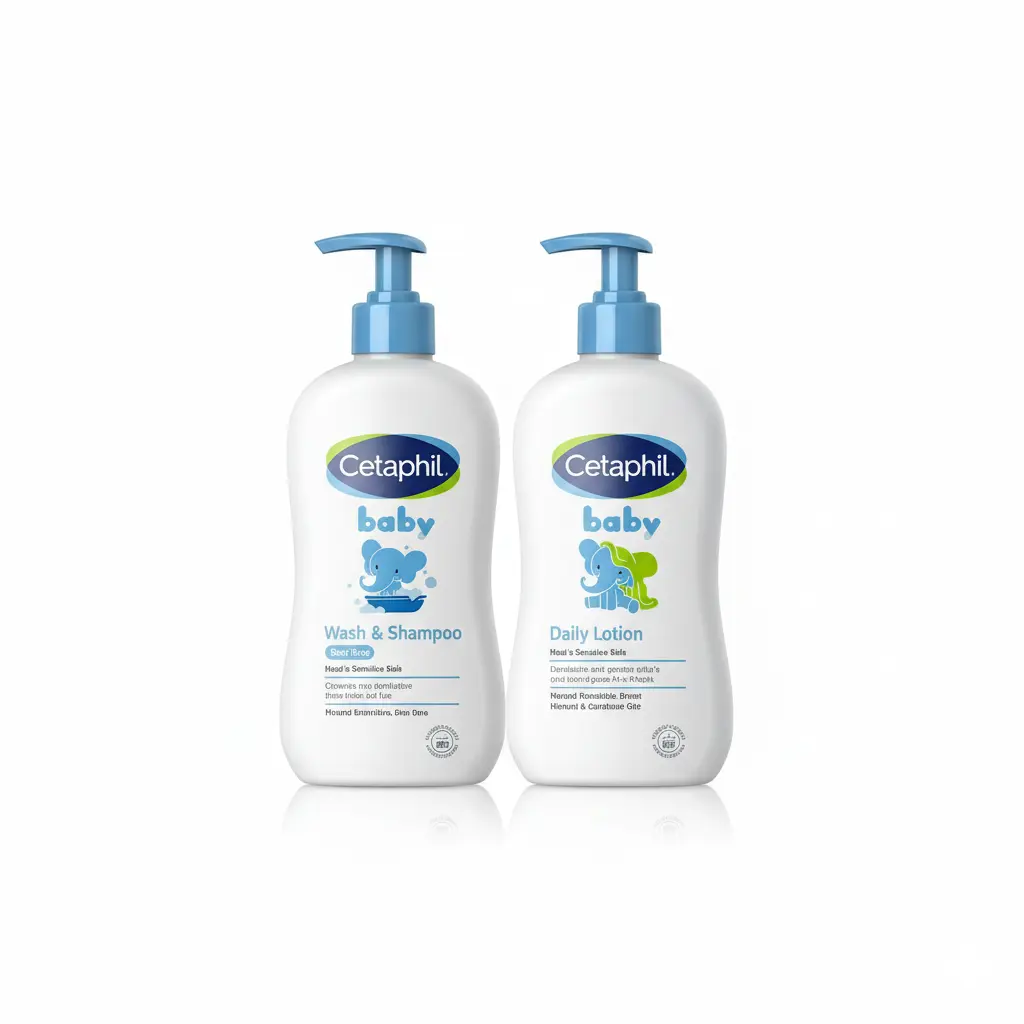 Cetaphil Baby Healthy Skin Essentials Kit – 2 Pack (Tear Free Wash & Shampoo and Gentle Daily Lotion)