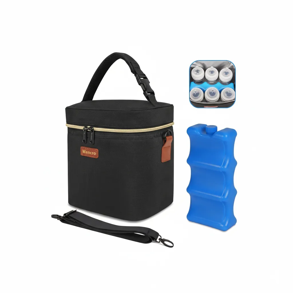 Mancro Breastmilk Cooler Bag with Ice Pack – Insulated Baby Bottle Storage Bag for Nursing Moms (Fits 6 Bottles up to 9oz)