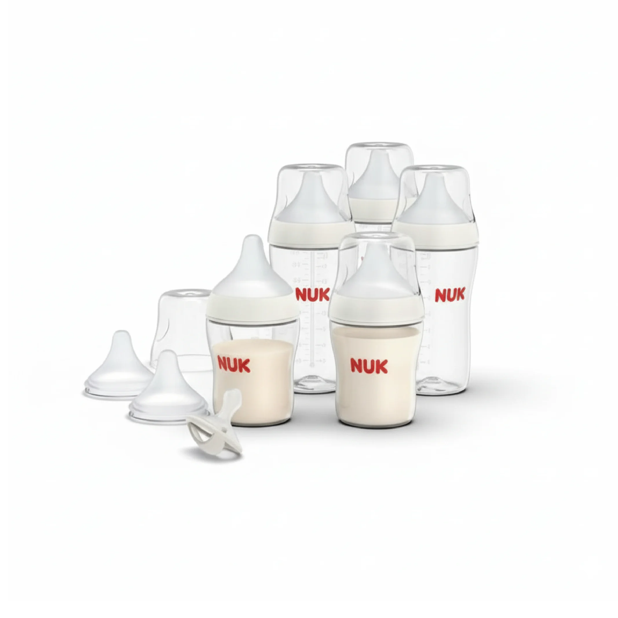 NUK Baby Bottle Set – 7-Piece Feeding Kit with 4 Bottles, 2 Extra Teats & 1 Pacifier